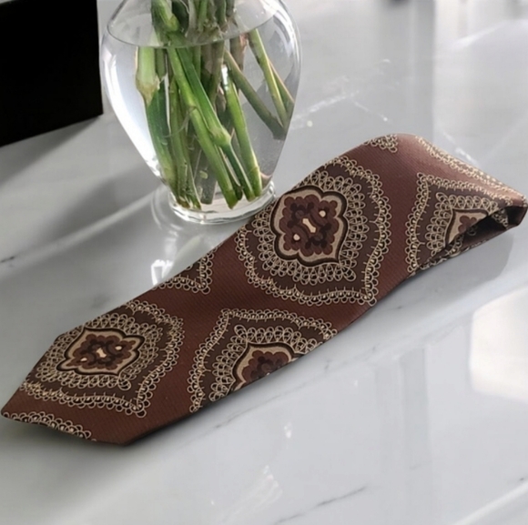 Vintage 70's MCM Retro Pavanne Mens Dress Tie Cravats Brown Polyester - Picture 2 of 11